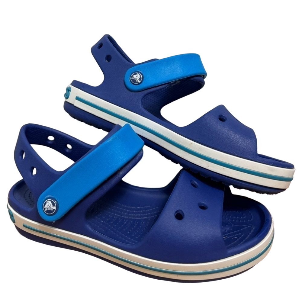 Crocs Crocband Blue on Bright Blue Girl’s Sandals With Velcro Strap Youth Size 3